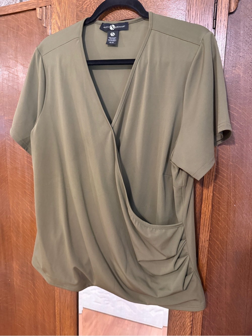 Ashley Stewart Olive Wrap-Front Top, 18/20 NWOT